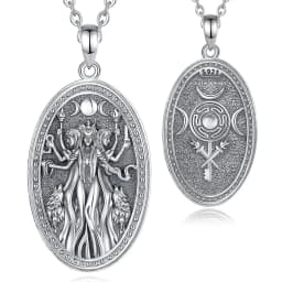 Eudora 925 Sterling Silver Triple Moon Goddess Necklace Hecate Dog Amulet Pendant Triple Goddess Jewelry for Women Man Gift