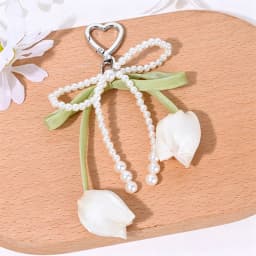 New Fresh Style Tulip Flower Bag Charm High Aesthetic Keychain Handbag Decorative Nylon Lanyard Sweet Spring Style