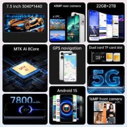 K-Touch NEW 15T Pro Mobile Phones Face Unlocked Smartphone 7.3 Inch Android Cell Phone 16+48MP 5G Dual Card Dual Standby 7800mAh Global Version Cellphones For Men Women