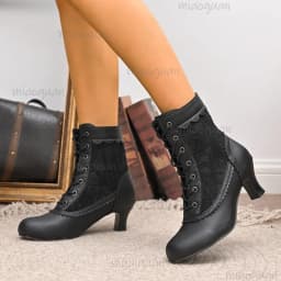 White Women's Kitten Heel Ankle Boots Elegant Lace Embroidery Booties Autumn Fashion Lace-up Short Boots Size36-43 Bottes Femmes