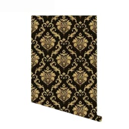Damask Peel and Stick Wallpaper Black Gold Pre-Pasted Removable Contact Paper Vinyl Self-Adhesive Furniture Stickers for Home