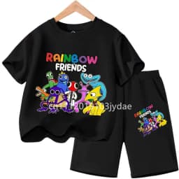Summer Short Sleeve Tshirt Set Cartoon Tee Tops Game Anime Shirts Camiseta Kids Rainbow T-shirt Friends Girls Boys Clothes