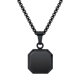 Vnox Mens Necklaces, Geometric Square Natural Stone Shell Pendant, Black Gold Color Stainless Steel Collar