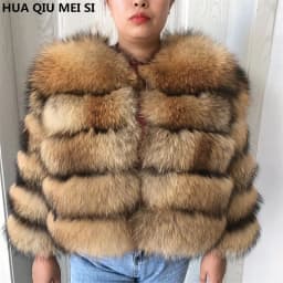 New Real Fox Fur Coat Women's Winter Warm 100% Natural Fur Jacket Short Raccoon Fur Coat Women's High Quality Hot Sale