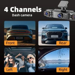 BCUOZ 4-Lens 360° Dashcam, 1080P Front + 720P Built-in Rear Left and Right car cameras, Super night vision, Loop recording, G-Sensor, WDR, 12-24V car plug power supply,Optional 64GB memory card.