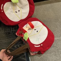 Red Apple Handbag Creative Cute Corduroy Shoulder Bag Stylish Outing Canvas Bag With Apple Pendant Casual Versatile Shoulder Bag