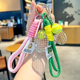 Creative Tennis Rackets Pendant Handwoven Keychain Cute Key Ring Women Bag Decor
