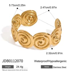 Uworld Unique Stainless Steel Metal Wide Cuff Open Bracelet Bangle 18K Gold PVD Plated Waterproof Fashion Essential Jewelr