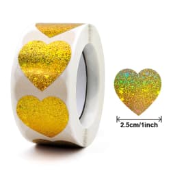 500Pcs Gold Laser Heart Sticker 1" Love Shape Labels for Valentine's Day, Envelopes, Wedding, Crafting,Gift,Award Charts
