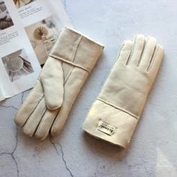Women's Thickened Winter Sheepskin Fur Gloves Windproof Warm Outdoor Motorcycle Riding Color Leather Finger Gloves