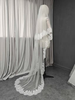 Customized 2 Layers Wedding Veil with Eyelash Lace, 1.5m/2m/2.5m/3m Bridal Veil with Blusher, 2T Eyelash Lace Veil