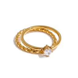 Yhpup Size 6789 Wholesale Lots Double-Layer Stacking Zircon Finger Ring Daily Classic Style Stainless Steel Chic Women Jewelry