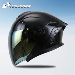 715-Motorcycle Dual Visor Flip-Up Modular Full-Face Helmet Anti-Fog Street Bike Racing Helmet for Women and Men Retro 3/4 Helmet