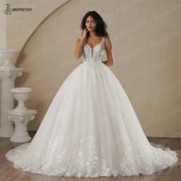 BEPEITHY Customized V Neck Bride Shinny Wedding Dresses 2025 Spring Sleeveless Ivory Sexy Low Back Bridal Lace Gown Vestidos