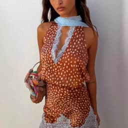 2026 New Elegant Printed Reversible Ribbon Top Lace Insert Skirt Set Women's Sleeveless Dot Two-Piece Outfit Lady Casual Wear