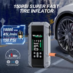 6-in-1 8000A Portable Emergency Jump Starter Features a 150PSI Air Compressor, a Barbecue Blower, and Can Also Charge Mobile Phones and Tablets.