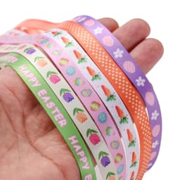 5yards/roll 1cm Wide Easter Themed Polyester Ribbon Carrot and Egg Pattern For Party Decoration Gift Wrapping Bows Making