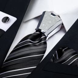 DiBanGu Business Plaid Black Solid Luxury Elegant Silk Ties for Men Designer Tie Buckle Handkerchief Cufflinks Wedding Accessory
