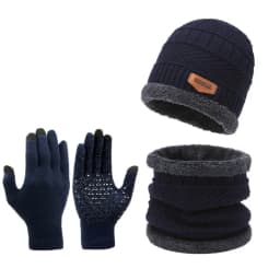 3Pcs Winter Beanie Hat Scarf Gloves Set Fleece Lined Knit Thermal Warm Touch Screen Unisex Windproof Cold Weather Outdoor Set