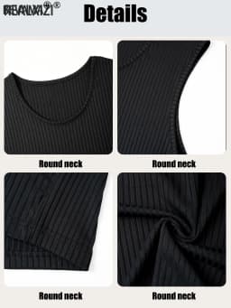 Men's Vertical Ribbed Sleeveless Tank Top Stretch Crew Neck Breathable Athletic Gym Workout Casual Summer Vest Tops
