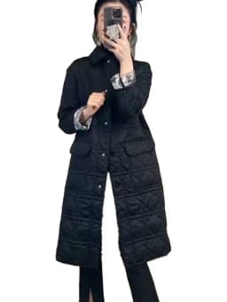 Trendy Black Khaki Style Cotton Jacket Mid-Length Quilted Korean System Small Fragrance Wind High-End Feel Autumn Winter Coat