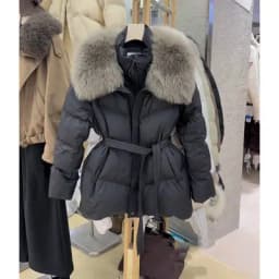 Korean Style Thickened Warm Cotton Jacket Women's Mid-Length Waist-Cinching Coat with Large Fur Collar Slimming Outerwear
