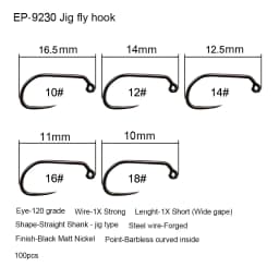Aventik Eupheng 50pcs Competition Barbless Fly Fishing Hook Tying Materails Dry Nymph Shirmp Wet Caddis Fly Hook Black Nickle