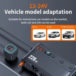 9in1 12V/24V Cigarette Lighter Splitter 228W USB Car Charger Adapter QC3.0 PD45W Cable with LED Voltage Display Car Accessories