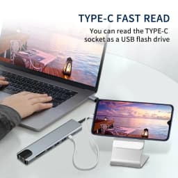 USB C HUB 4K30Hz Docking Station 8-IN-1 USB 3.0 Splitter Type C to RJ45 SD/TF Card Reader for MacBook Notebook Laptop Computer