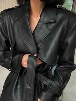 Lautaro Spring Autumn Long Black Soft Pu Leather Trench Coat for Women Belt Double Breasted Cool Handsome European Fashion 2022