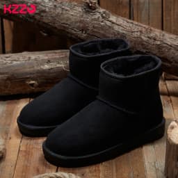 KZZO Size 37-48 Australia Classic Real Sheepskin Suede Leather Men Sheep Wool Fur Lined Winter Short Ankle Snow Boots Grey Shoes