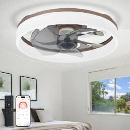20" Modern Low Profile Flush Mount Fandelier - App & Remote Control, Dimmable Black Bladeless Ceiling Fan Light for Bedroom