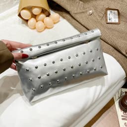Light Luxury Clutch Bag Glitter PU Leather Evening Bag Rivet Solid Color Handbag For Banquet Dance