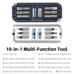 WEST BIKING 10-in-1 Multi-Fuction Bike Tool Kits CRV Steel Magnetic Wrench Allen Keys Set Lightweight Bicycle Repair Tools Kits