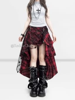 REDDACHiC 3-WAY Bustle Skirt Sequin Sarong Goth Irregular High Low Adjustable Low Rise Plaid Long Skirt Grunge Women Alt Clothes