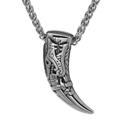 Punk Vikings Wolf Teeth Necklaces Men Stainless Steel Norse Runes Fenrir Odin Wolf Horn Pendant Valknut Amulet Icelandic Jewelry