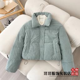 Winter Thickened Bread Style Duck down Cotton Jacket Women's Loose Fit Stand Collar Short Length Zipper Closure  Color Coat