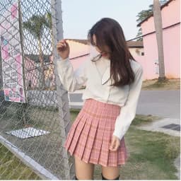 Pleated Skirt Female Student Korean Style Spring Summer Y2k New High Waist Slimming College Style A- Line Pink Plaid Skirt Women