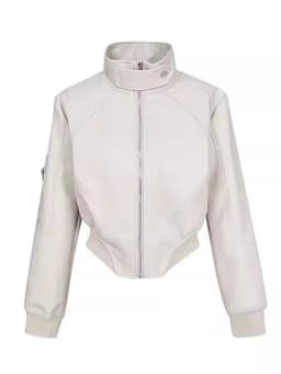 Retro High-End White PU Leather Jacket Short Women's Motorcycle Style Autumn New Small Design Trendy Coat Female Fashion