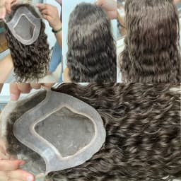 Durable Hair System For Men French Lace Front Mens Toupee Natural Wavy 8"x10"Hairpiece Natural Hairline Fine Mono Toupee for Men
