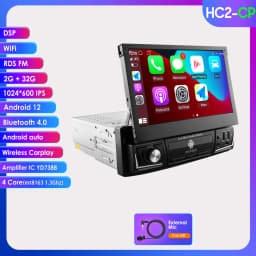 1 Din 7" Carplay Android 12 Car Radio For Universal Head Unit Retractable Screen Multimedia Video Player GPS Navi USB RDS