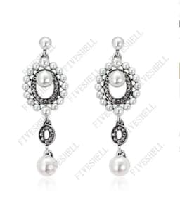 1920s Art Deco Antique Vintage Flapper Style Jet Black Rhinestone Extra Long Dangle Earrings Pearl Earrings Jewelry for Women