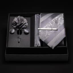 JEMYGINS New Designer Silver Gray Ties For Men Wedding Party Neck Tie Pocket Square Cufflink Pin Gift Box Set Gravat Accessories