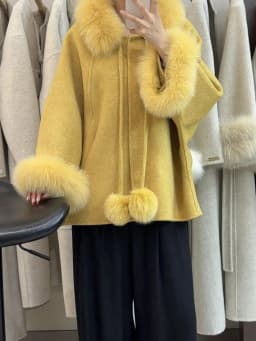 OFTBUY Women's Short Wool Coat Real Fox Fur Collar Cuffs Pom Pom Drawstring Woolen Clothing New Winter Warm Elegant Outerwear