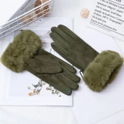 Winter Suede Leather Internal Plush Full Finger Outdoor Riding Warm Gloves Woman's Plush Thick Touch Screen Driving Mittens H92