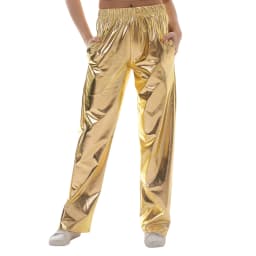 Women's Metallic Pants with Elastic Waist Solid Color Loose Pants Casual Trendy Grunge Streetwear with Pockets