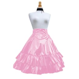 Vintage Shiny PVC Leather 2 Tiered Ruffled Skirt Sweet Round-shaped Lolita Long Trumpet Pleated Skirt Cocktail Party Club Skirts