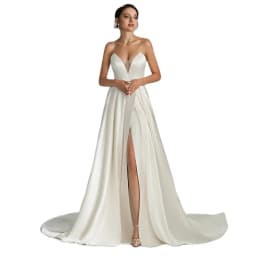 BEPEITHY Customized Ivory Satin A Line Wedding Dress Women 2026 Sweetheart Sexy High Slit Sweep Train Bride Boho Bridal Gown