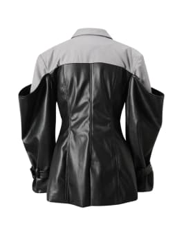 DEAT Fashion PU Leather Patchwork Blazer Women's Lapel Slim Double Breasted Long Sleeves Suit Jacket Autumn New 7A1518