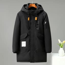 Thickened Fleece Lined down Jacket Men's Large Size Autumn Winter Coat Fashion Urban Style Hooded Mid-Length Parka Coat